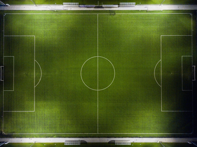 父子二人在草坪上一起踢足球的温馨背影