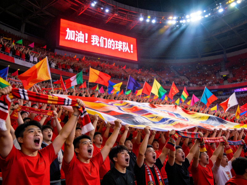 球迷在主场看台高声歌唱助威的震撼场面